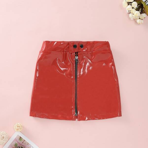 

Toddler Girls Zipper Front PU Skirt, Red