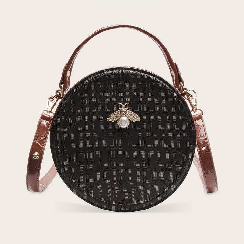 

Letter Graphic Bee Decor Satchel Bag, Multicolor