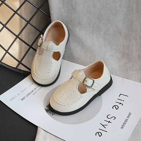 

Toddler Girls Perforated Buckle Strap Flats, Beige