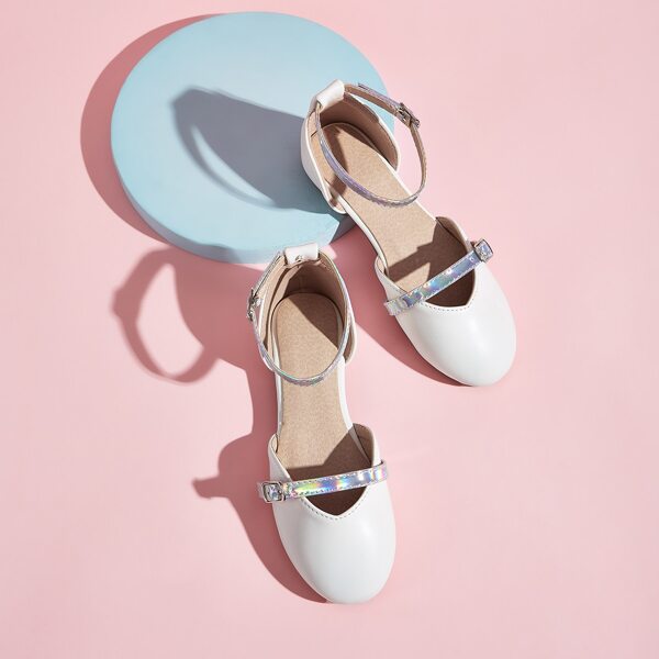 

Girls Holographic Buckle Strap Flats, White