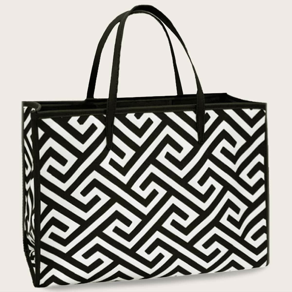 

Two Tone Canvas Tote Bag, Black and white