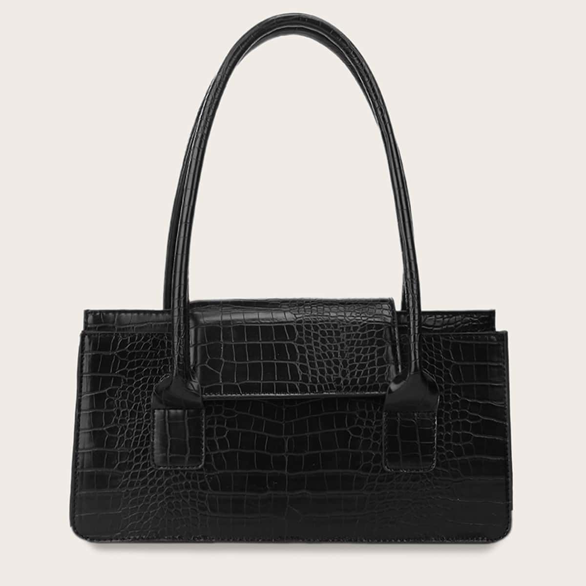 

Croc Embossed Double Handle Tote Bag, Black