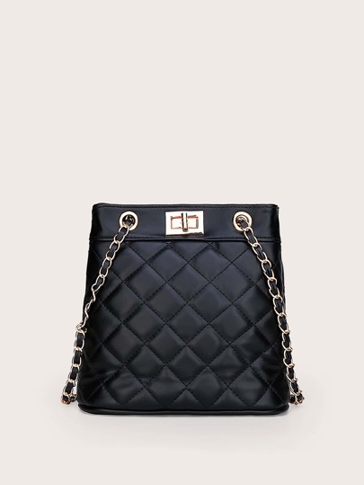 Twist Lock Quilted Chain Tote Bag