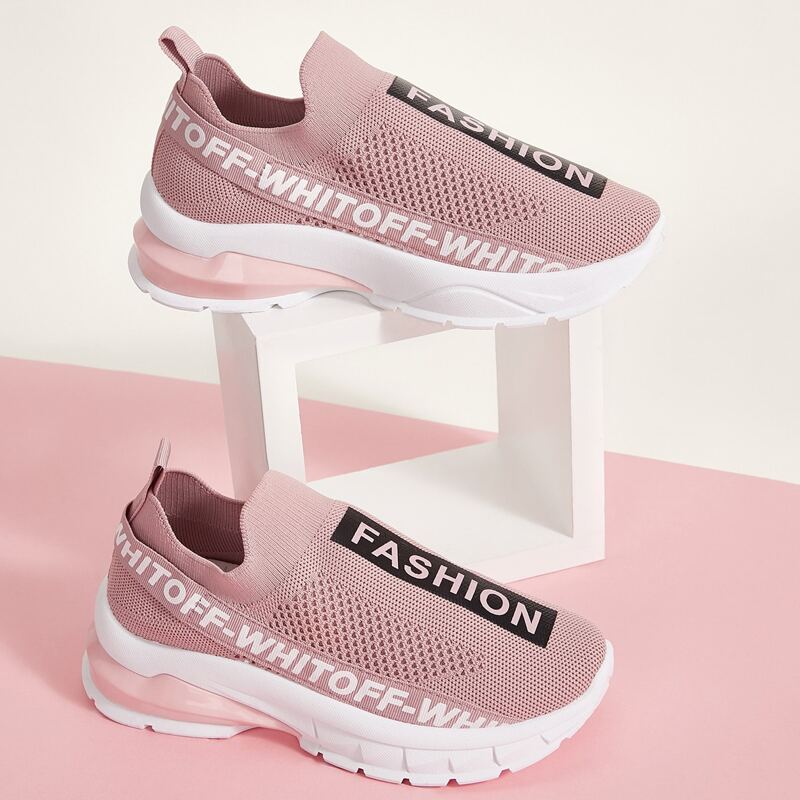 

Letter Graphic Slip On Sneakers, Pink