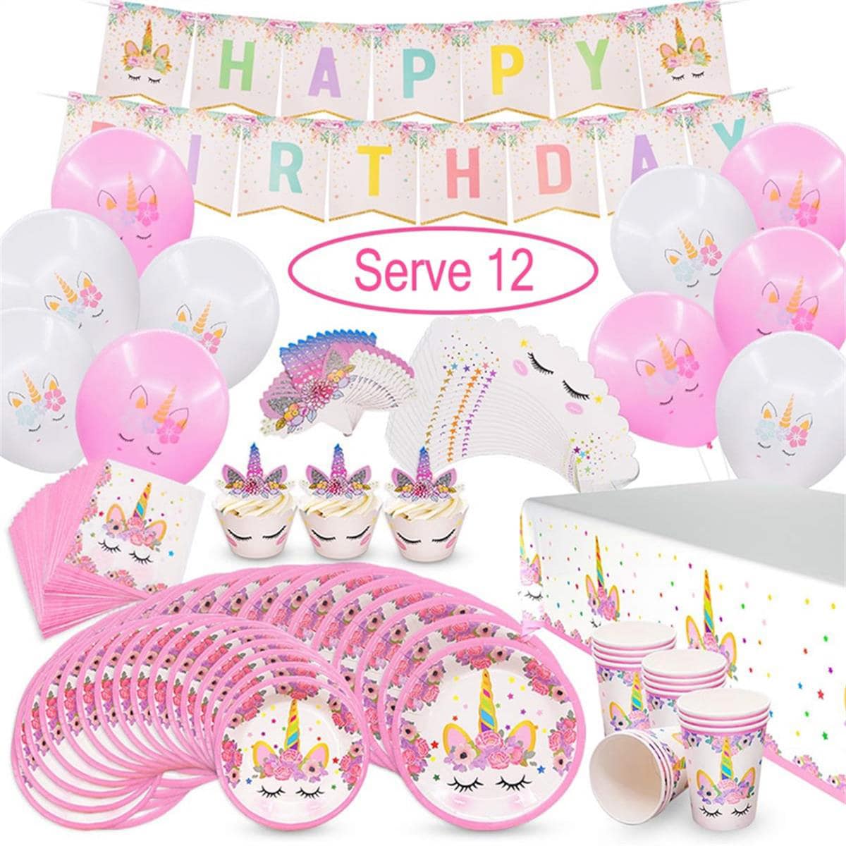 

103pcs Unicorn Pattern Disposable Tableware Set, Multicolor