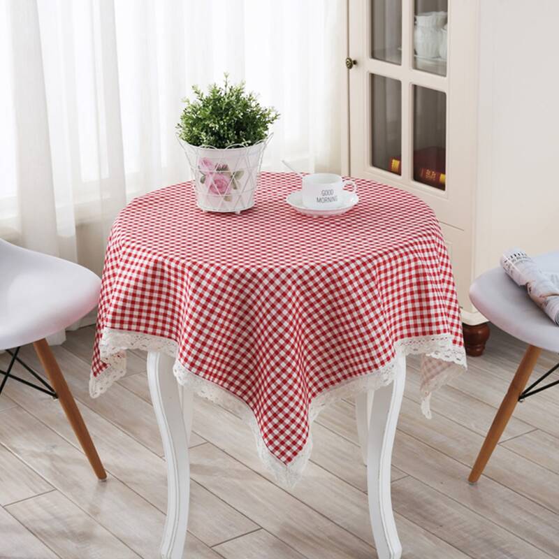 

Lace Trim Gingham Tablecloth, Multicolor