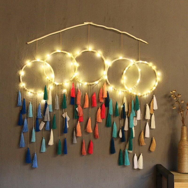

1pc Tassel Pendant Dreamcatcher LED Light, Yellow