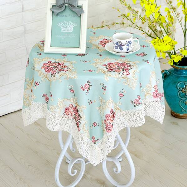 

Crochet Trim Floral Tablecloth, Mint green