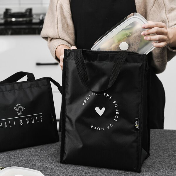 

1pc Cactus Print Portable Lunch Bag, Black