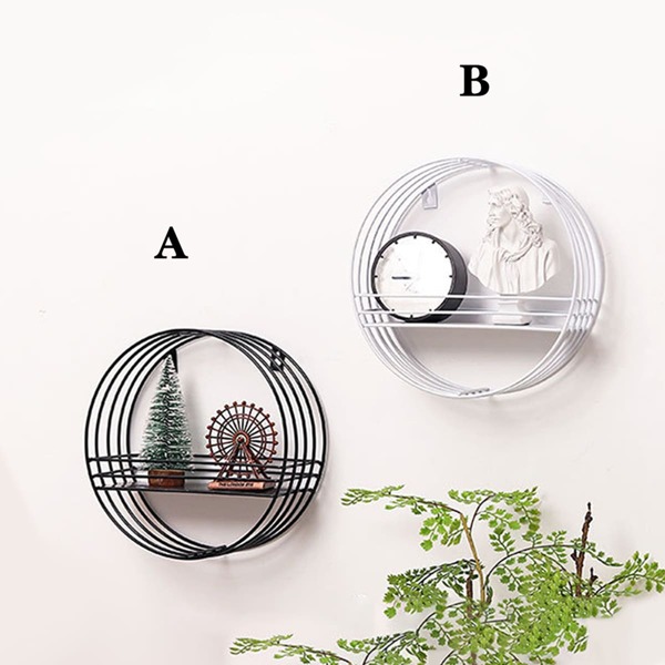 

1pc Wall Mount Iron Decorative Storage Rack, Black and white