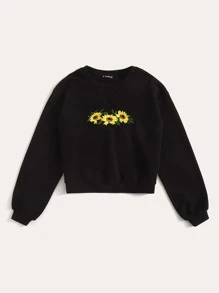 Muchica Embroidered Sunflower Pullover - Black - View 3