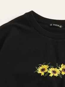 Muchica Embroidered Sunflower Pullover - Black - View 5