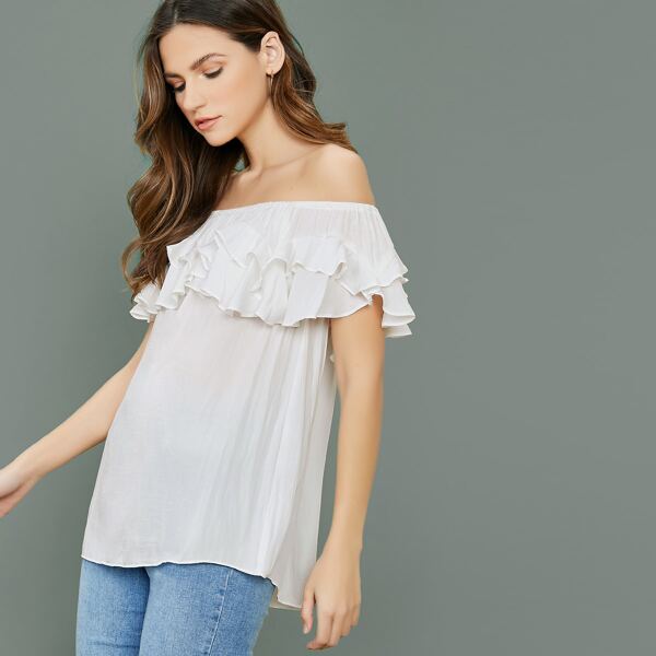 

Ruffle Off Shoulder Top, White