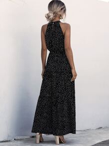 SHEIN LUNE Self Tie Polka Dot Maxi Halter Dress - Black - View 2