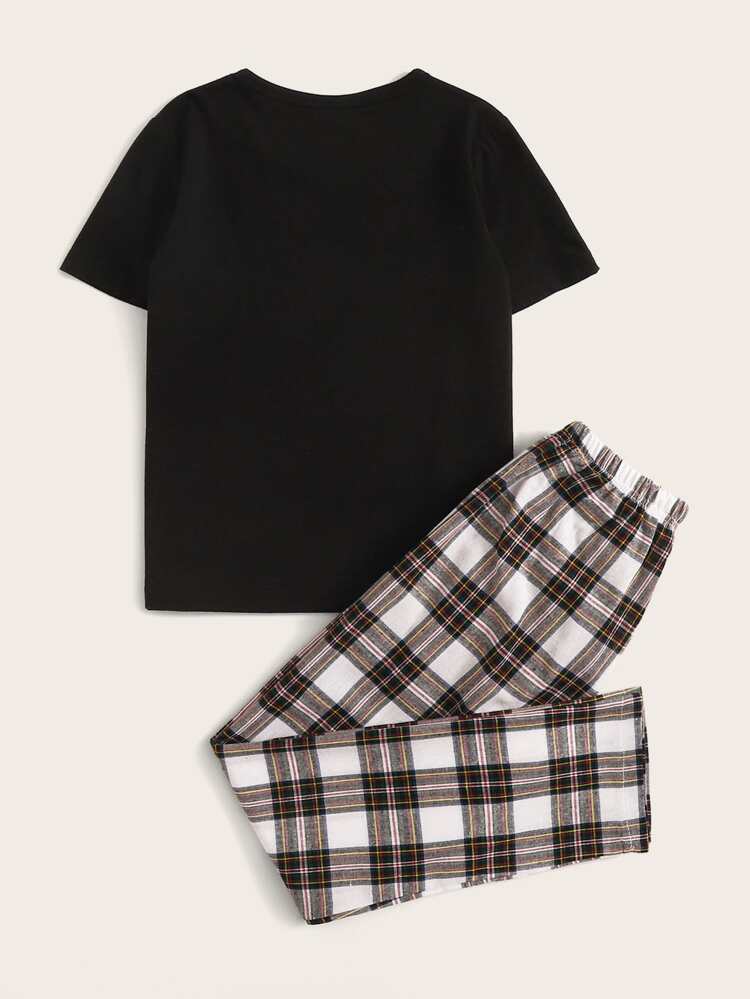 Tween Boy Letter & Plaid Print PJ Set