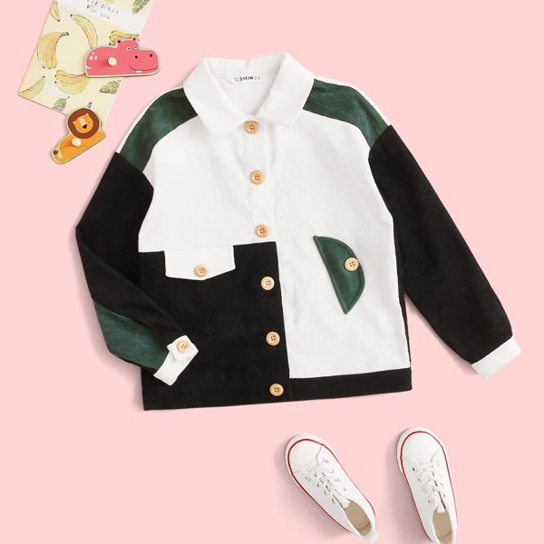 

Girls Single Breasted Colorblock Cord Jacket, Multicolor