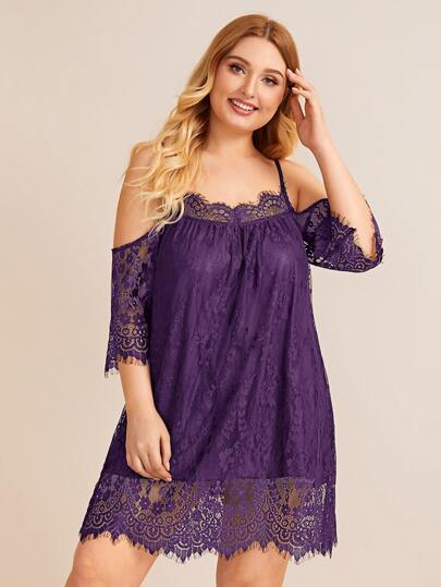 Plus Floral Lace Night Dress