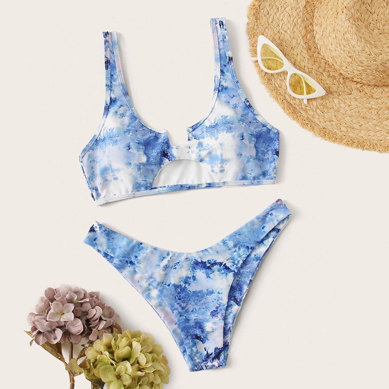 

Tie Dye Cutout High Cut Bikini Swimsuit, Multicolor