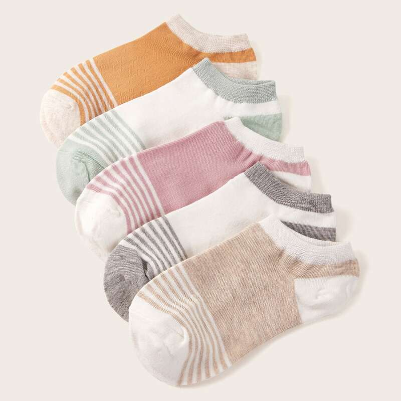 

5pairs Striped Pattern Ankle Socks, Multicolor