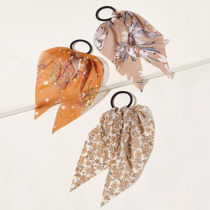 

3pcs Flower & Star Pattern Scrunchie, Multicolor
