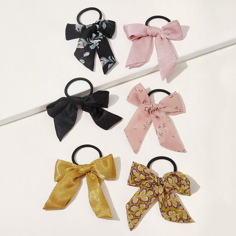 

6pcs Flower Bow Tie Hair Tie, Multicolor