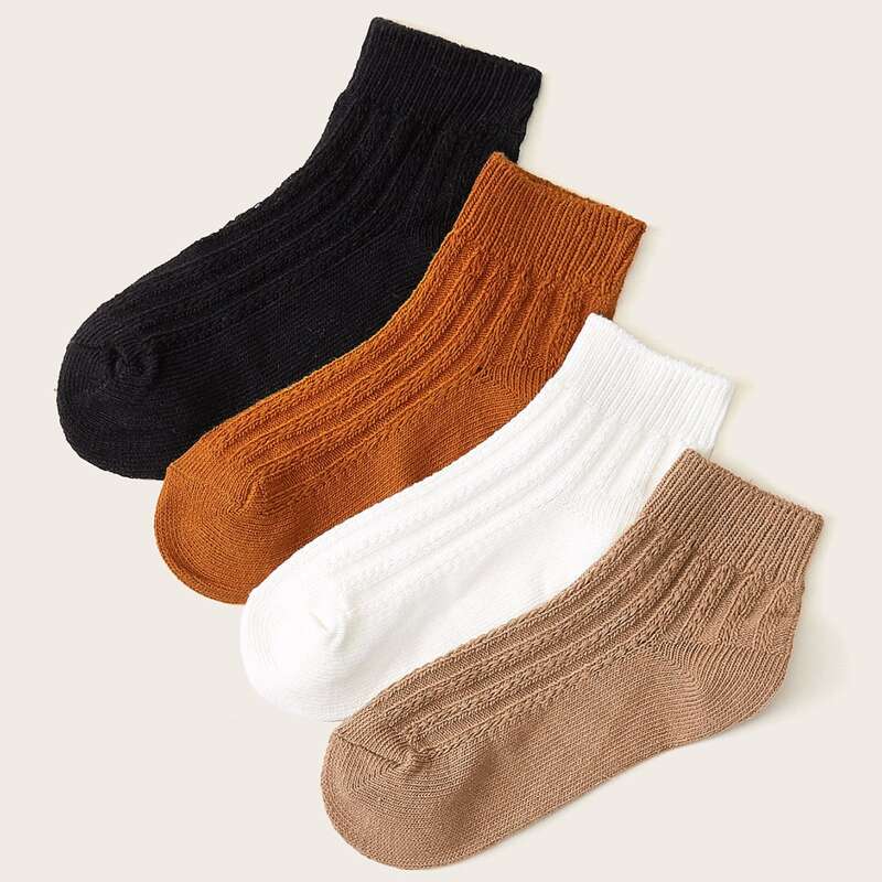 

4pairs Simple Solid Socks, Multicolor