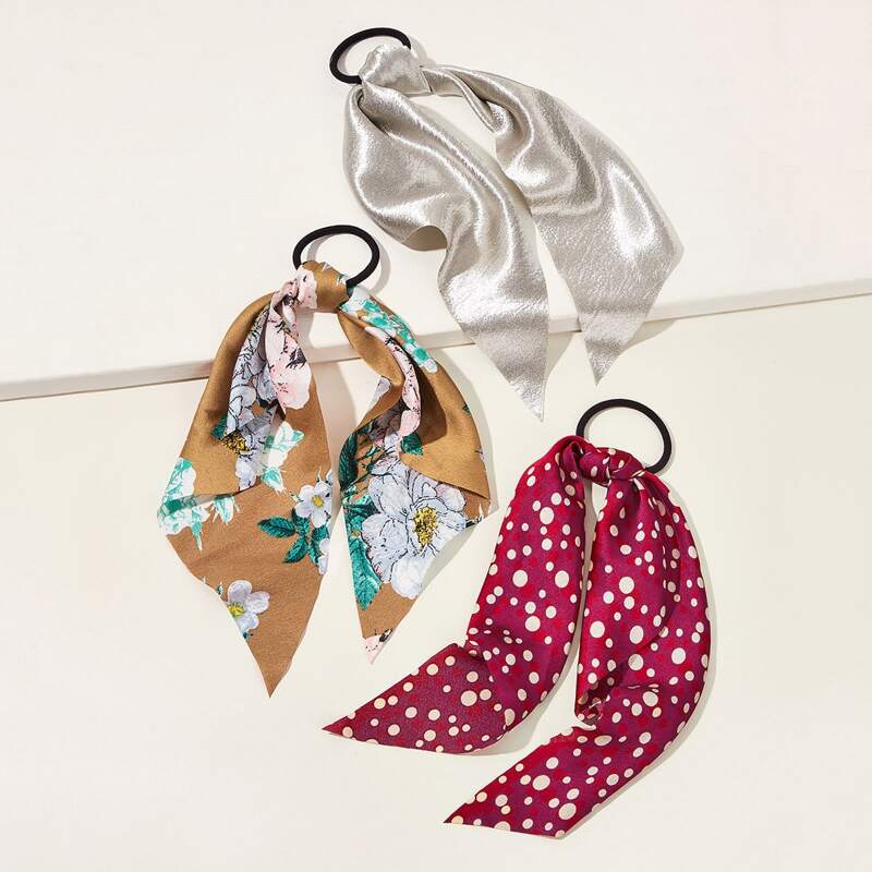 

3pcs Polka Dot Pattern Scrunchie Scarf, Multicolor
