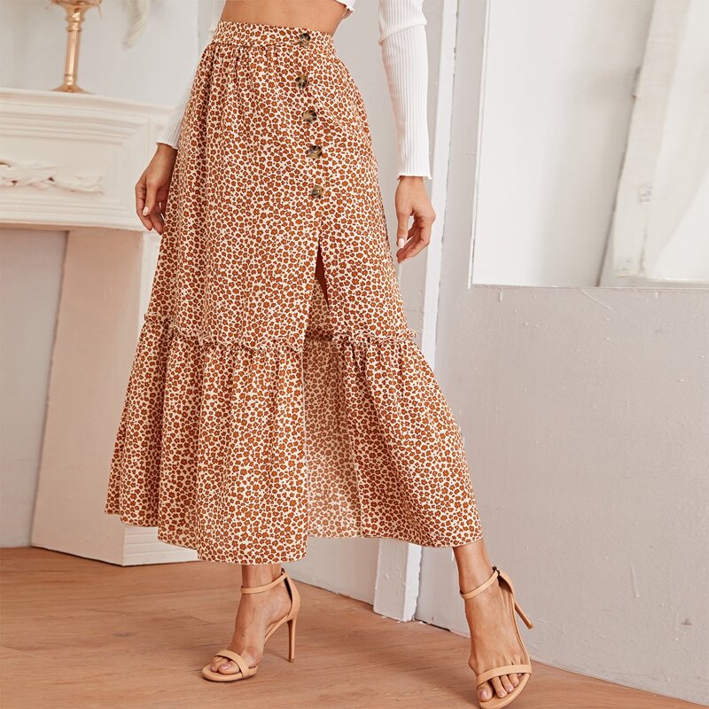 

Split Thigh Flippy Hem Ditsy Floral Skirt, Multicolor