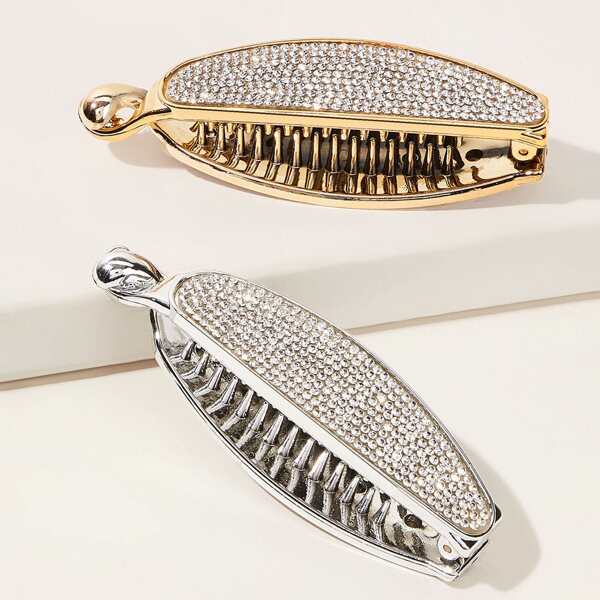 

2pcs Rhinestone Engraved Hair Claws, Multicolor