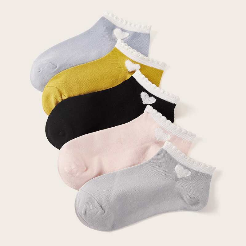 

5pairs Heart Pattern Socks, Multicolor