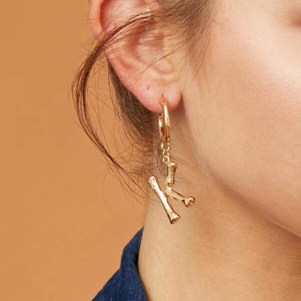 

1pair Solid Letter Hoop Drop Earrings, Gold