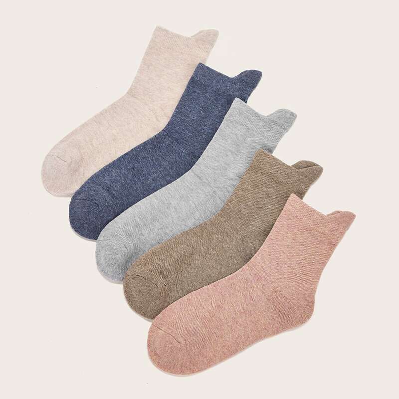 

5pairs Simple Socks, Multicolor
