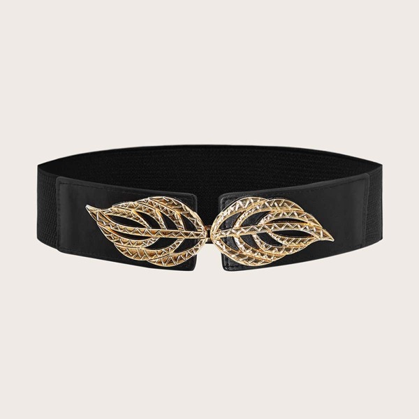 

Leaf Buckle Wide Belt, Black