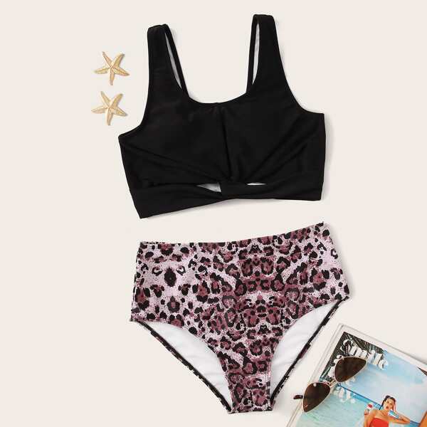 

Twist Top With Leopard High Waist Bikini, Multicolor