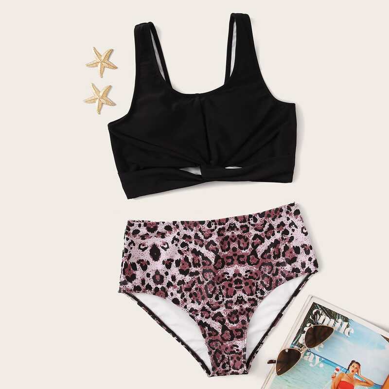 

Twist Top With Leopard High Waist Bikini, Multicolor