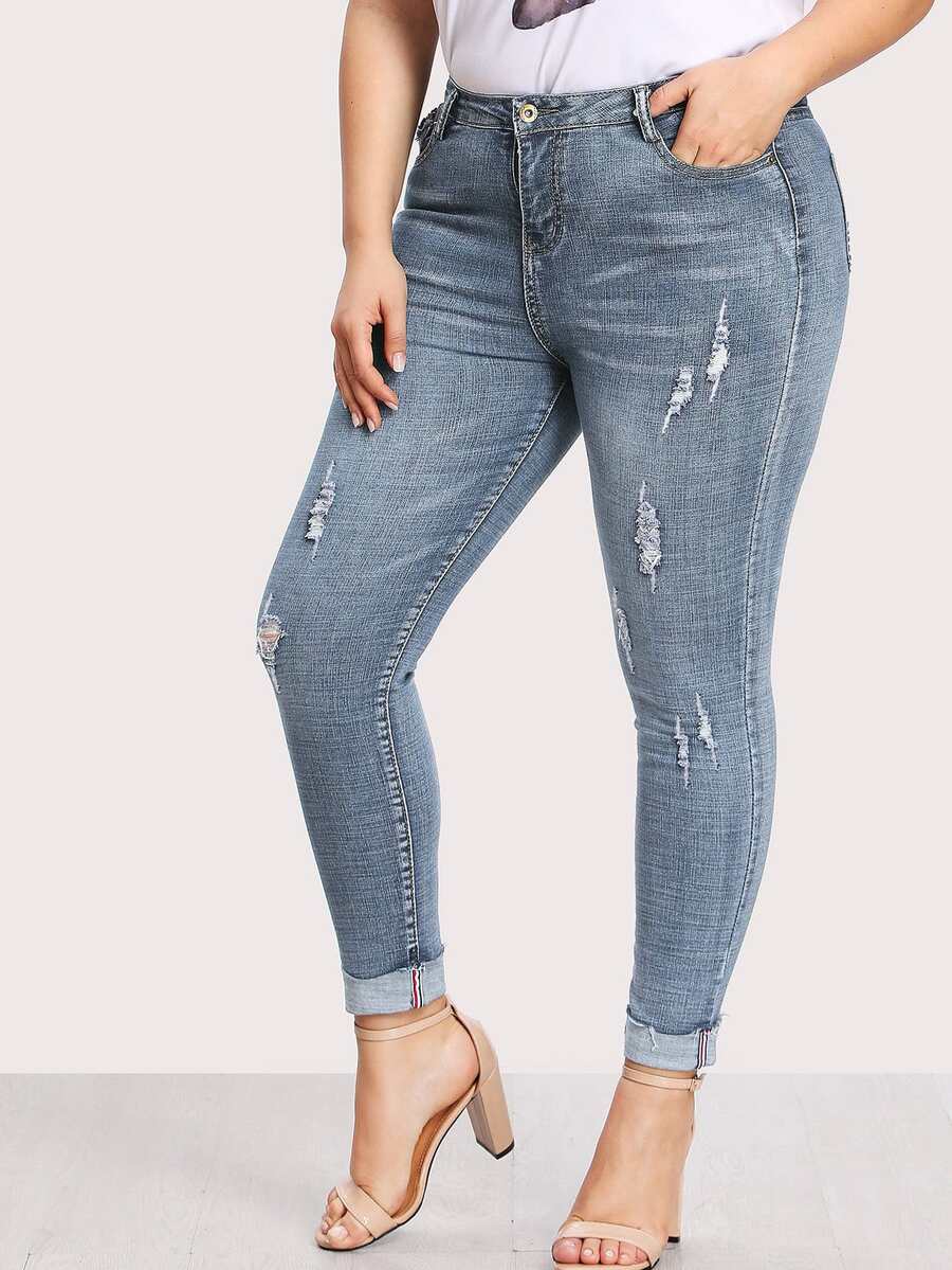 Plus Ripped Faded Wash Jeans - Light Wash - View 1