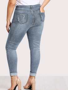 Plus Ripped Faded Wash Jeans - Light Wash - View 2