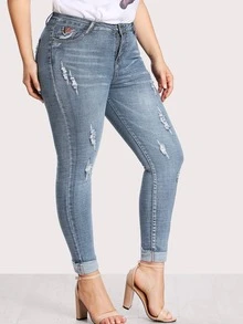 Plus Ripped Faded Wash Jeans - Light Wash - View 3