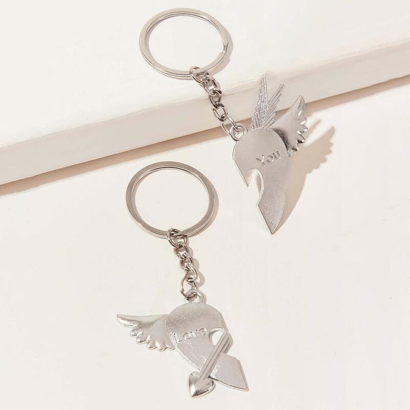 

2pcs Half Heart Charm Keychain, Silver
