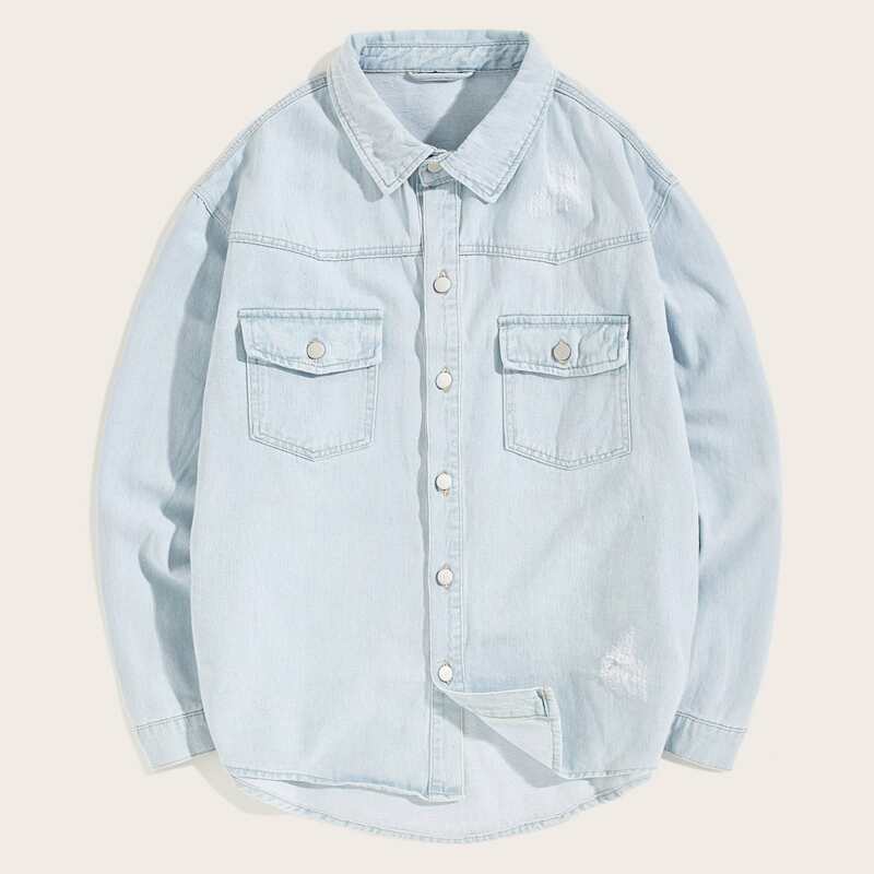 

Guys Flap Pocket Denim Shirt, Blue pastel