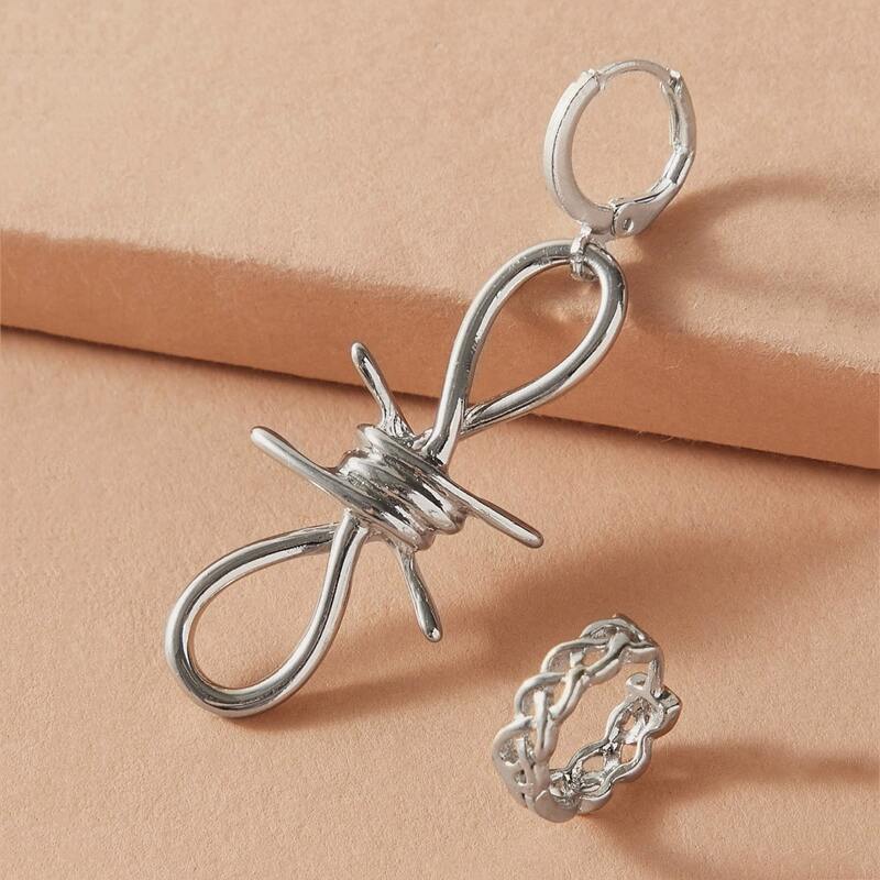 

2pcs Knot & Link Decor Ring, Silver