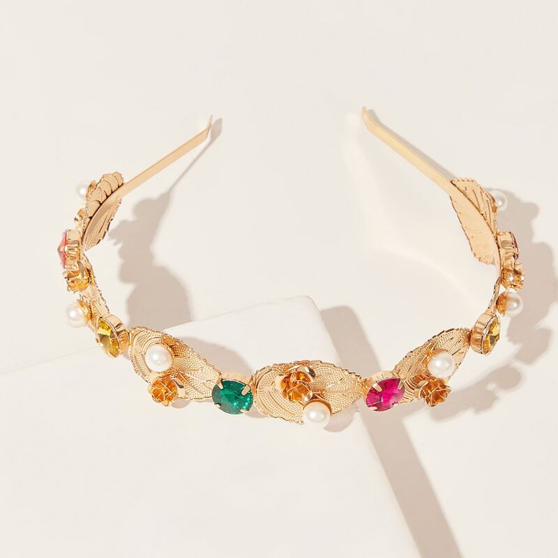 

Rhinestone Engraved Leaf Decor Hair Hoop, Gold