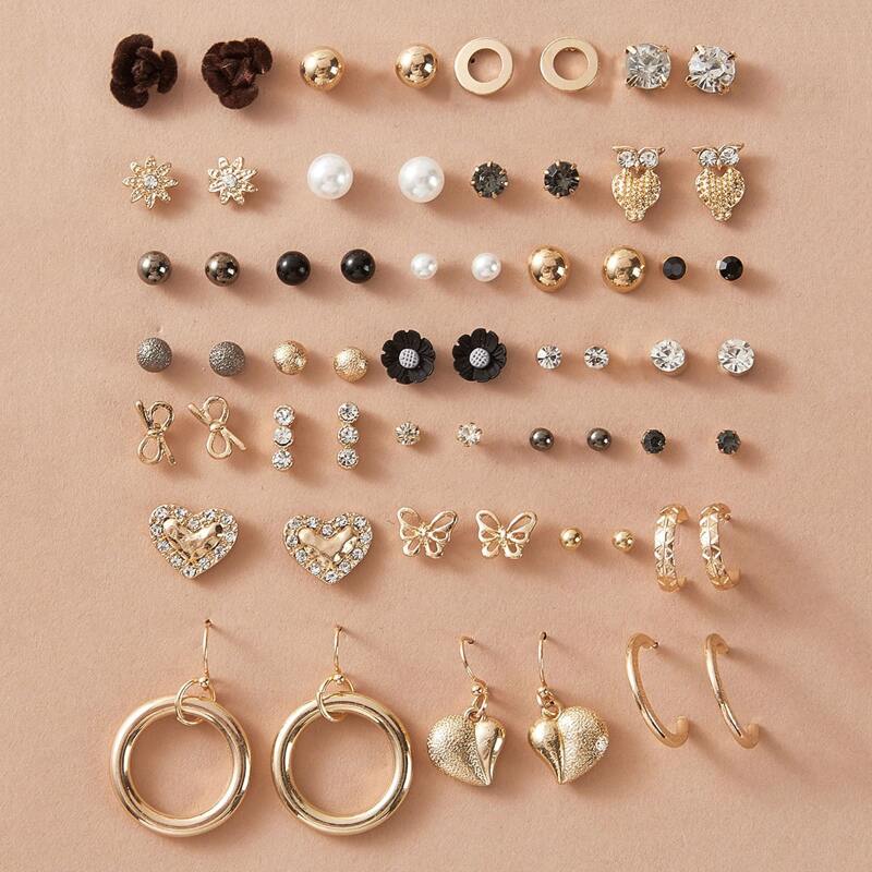 

30pairs Faux Pearl & Butterfly Decor Earrings, Multicolor