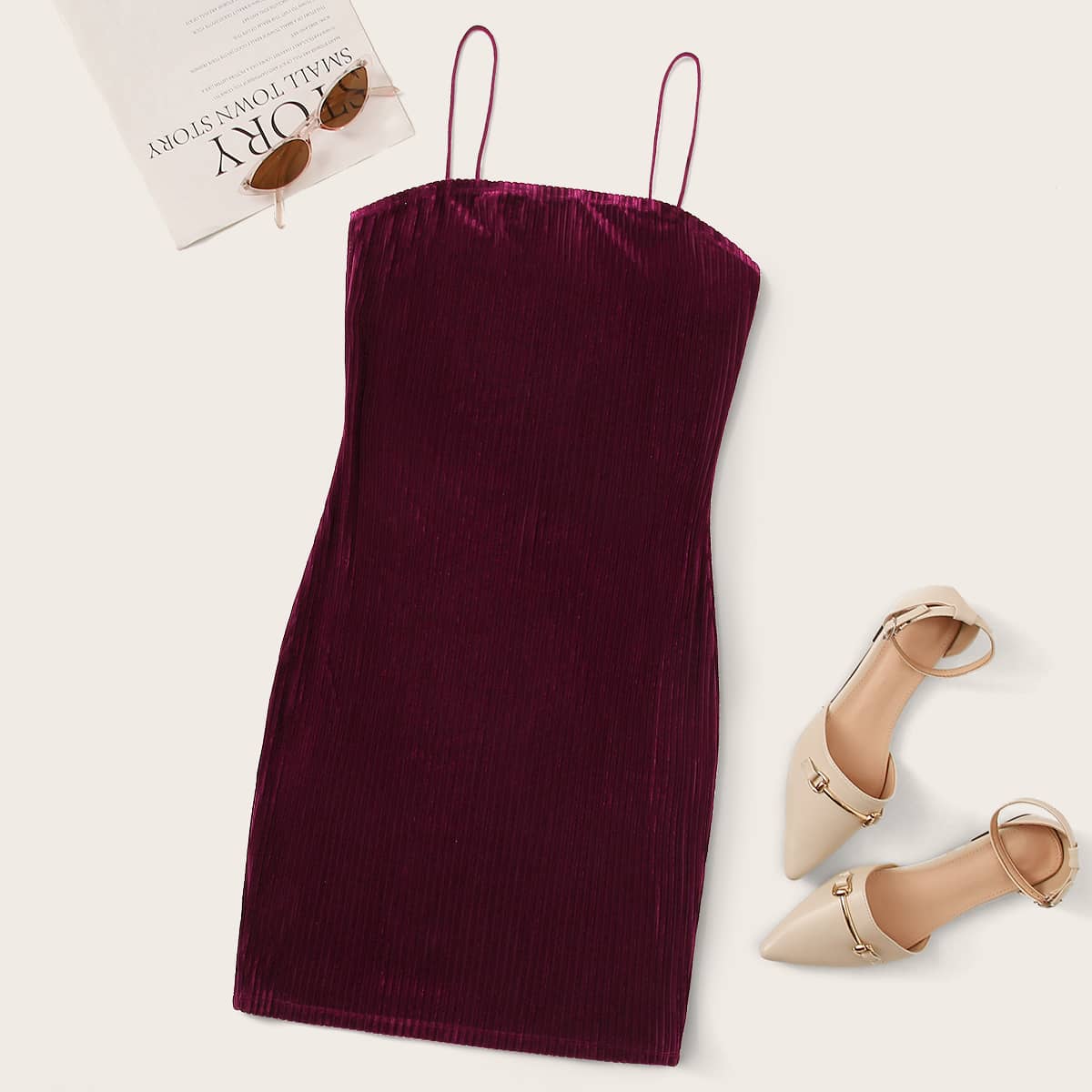 

Solid Velvet Slip Dress, Burgundy
