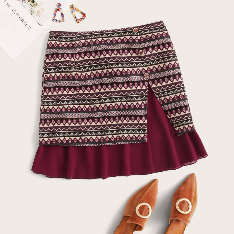 

Zip Side Tribal Print Surpliced Skirt, Multicolor