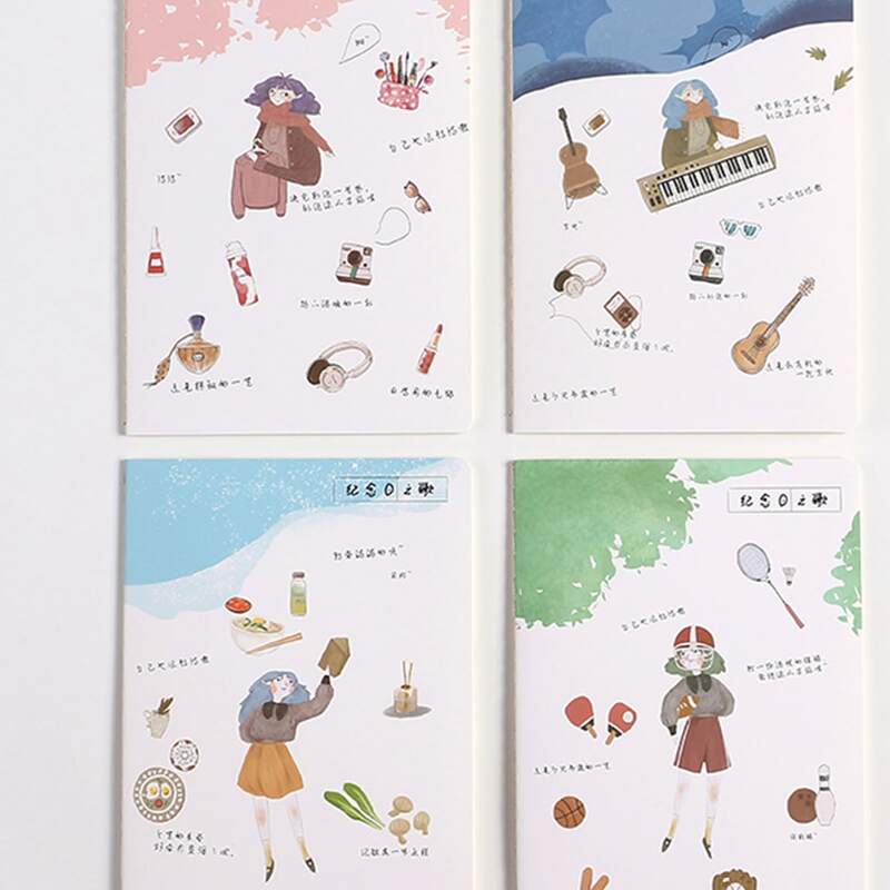 

4packs Cartoon Girl Print Cover Notebook