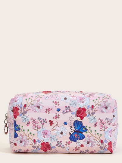 Butterfly & Floral Pattern Makeup Bag