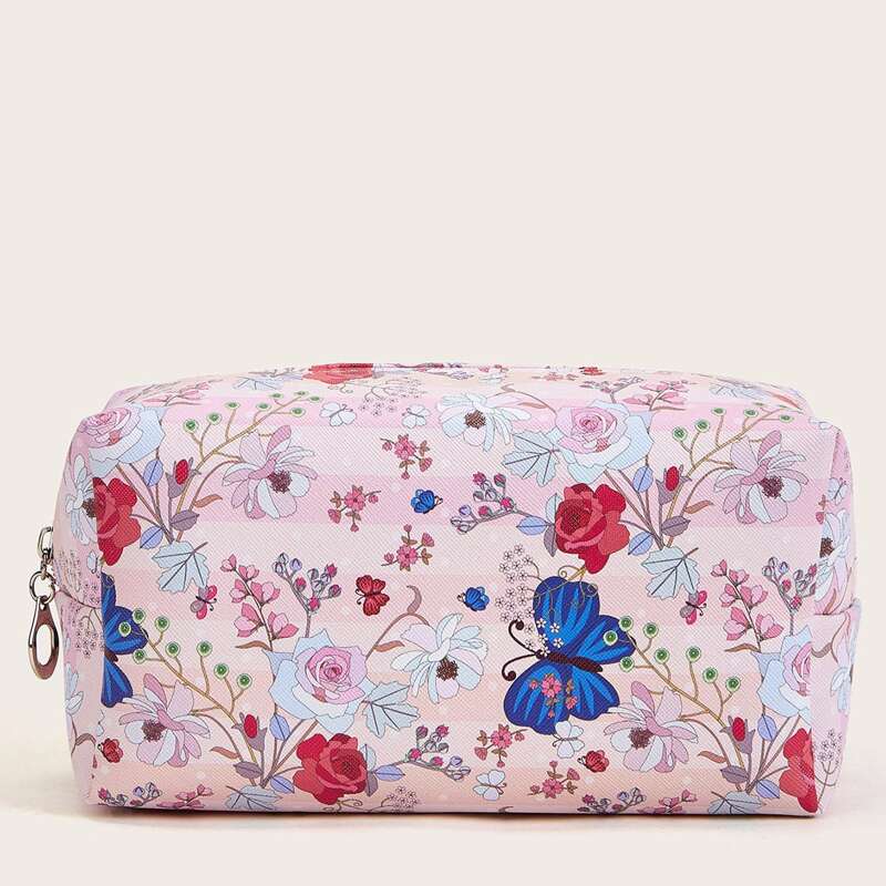

Butterfly & Floral Pattern Makeup Bag, Multicolor