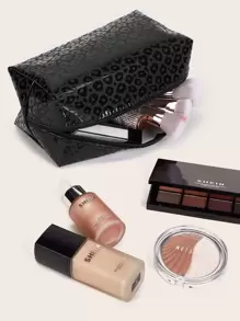 1pc Black Leopard Print Large Capacity Waterproof Makeup Bag For Women Girls - Black - View 2