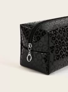 1pc Black Leopard Print Large Capacity Waterproof Makeup Bag For Women Girls - Black - View 3